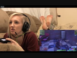 beautiful girl plays fortnite and shows off her tender feet and heels in pose =) part 2